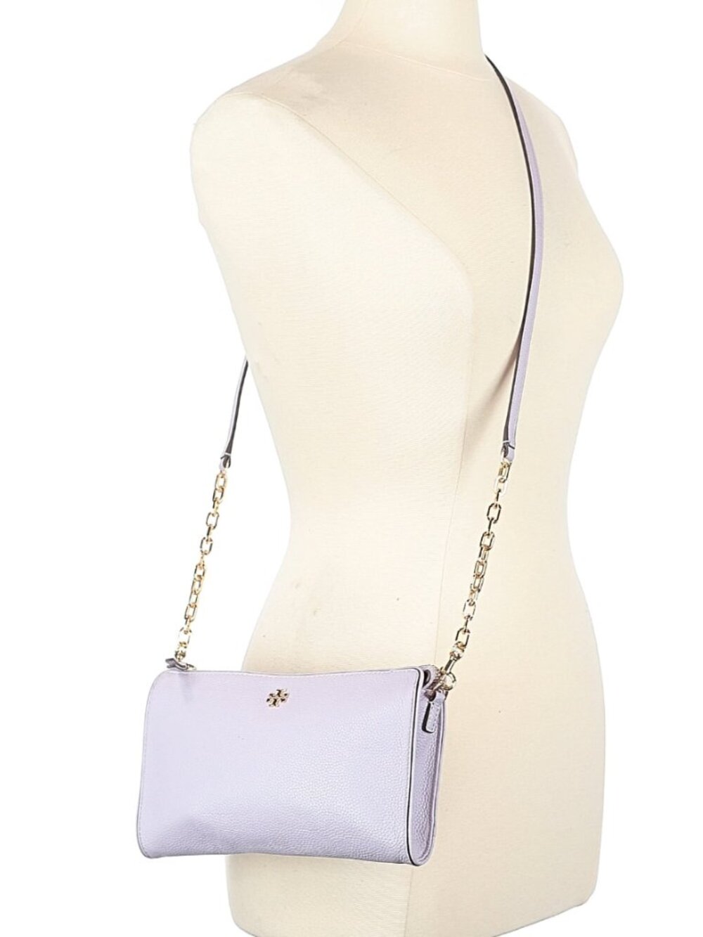 Tory Burch Pebbled Leather Compact Crossbody Bag – Soft Lavender/Lilac